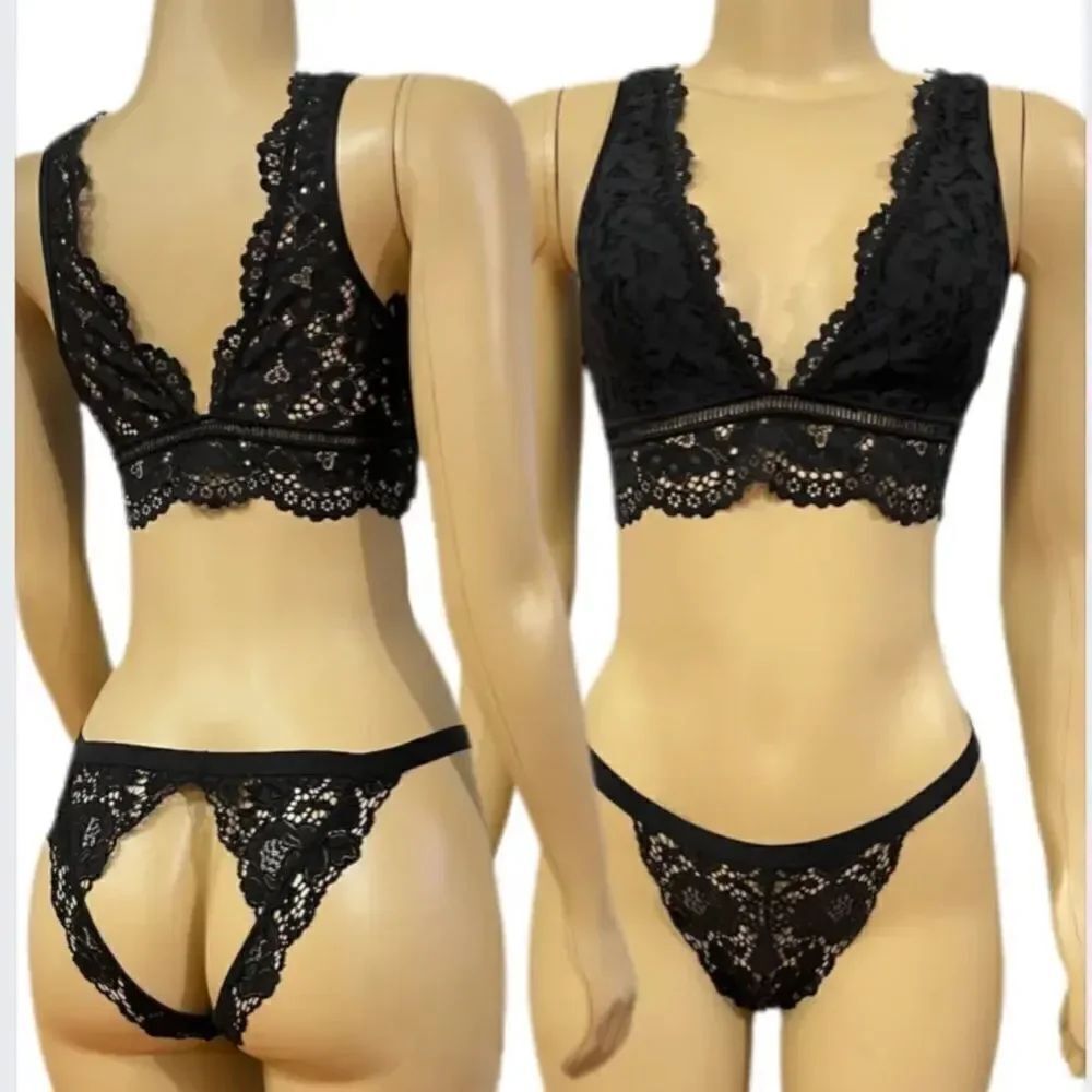 Victorias Secret Body Set Sexy Unlined Lace Bralette & Peekaboo Cheekini Panty L - Picture 3 of 4